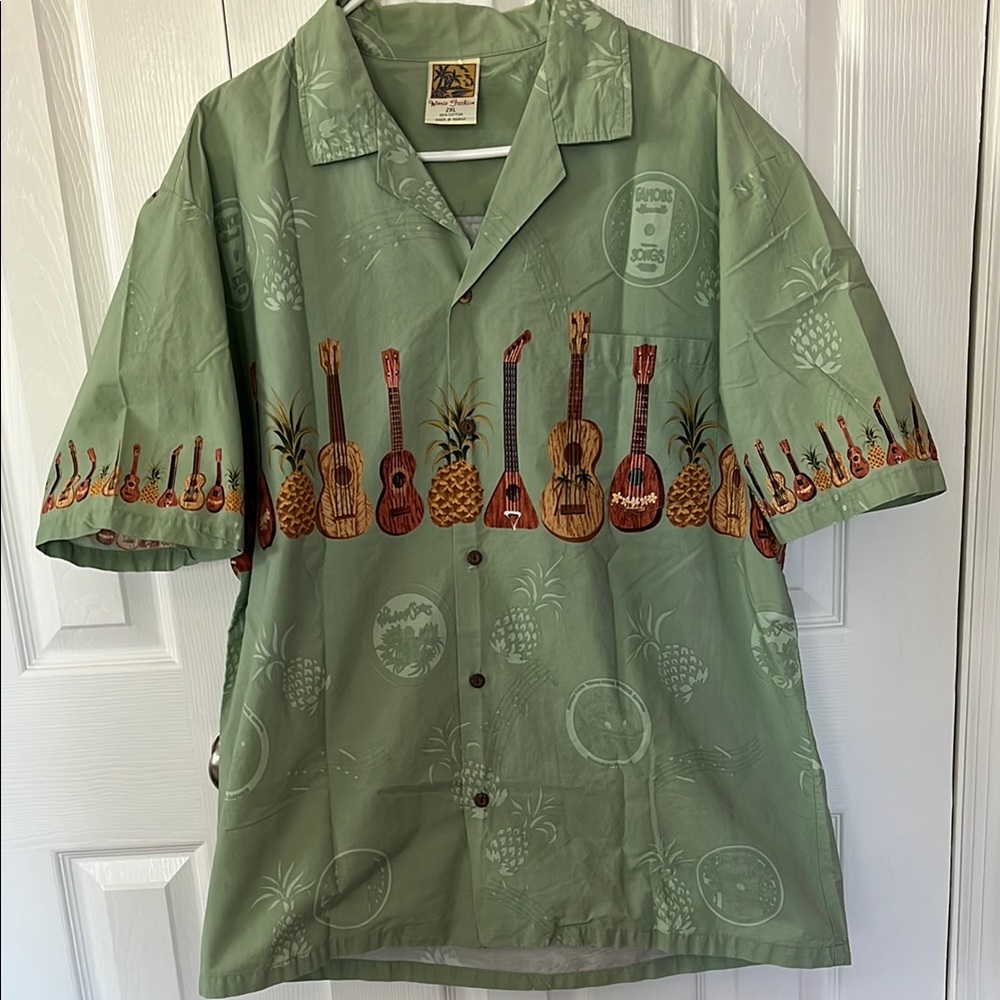 Pineapple & Ukulele Green Hawaiian Shirt 2XL Hawaii Summer 100% cotton unisex
